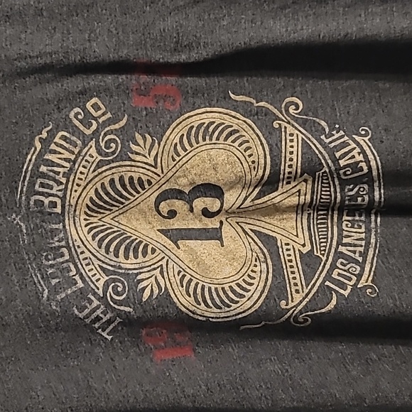 Lucky Brand T-Shirt Tee Men's Large Charcoal Gray Short Sleeve Spades Casual - Picture 2 of 10